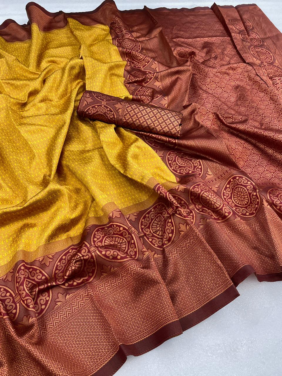 Liklee Wonderful Yellow Soft Silk Saree with Evanescent Blouse