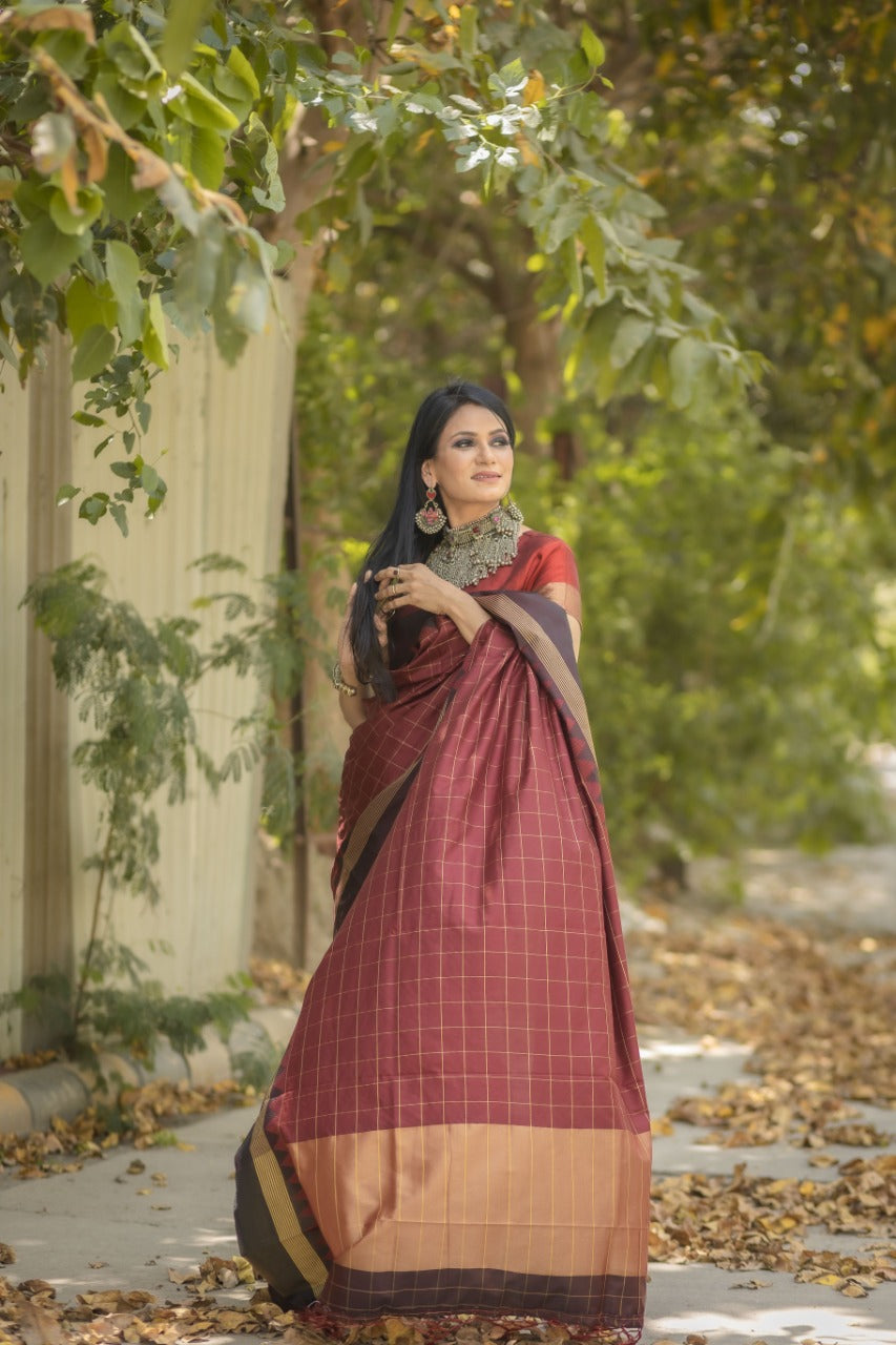 Liklee Brown Banarasi Colored Soft Silk Designer Saree With Blouse