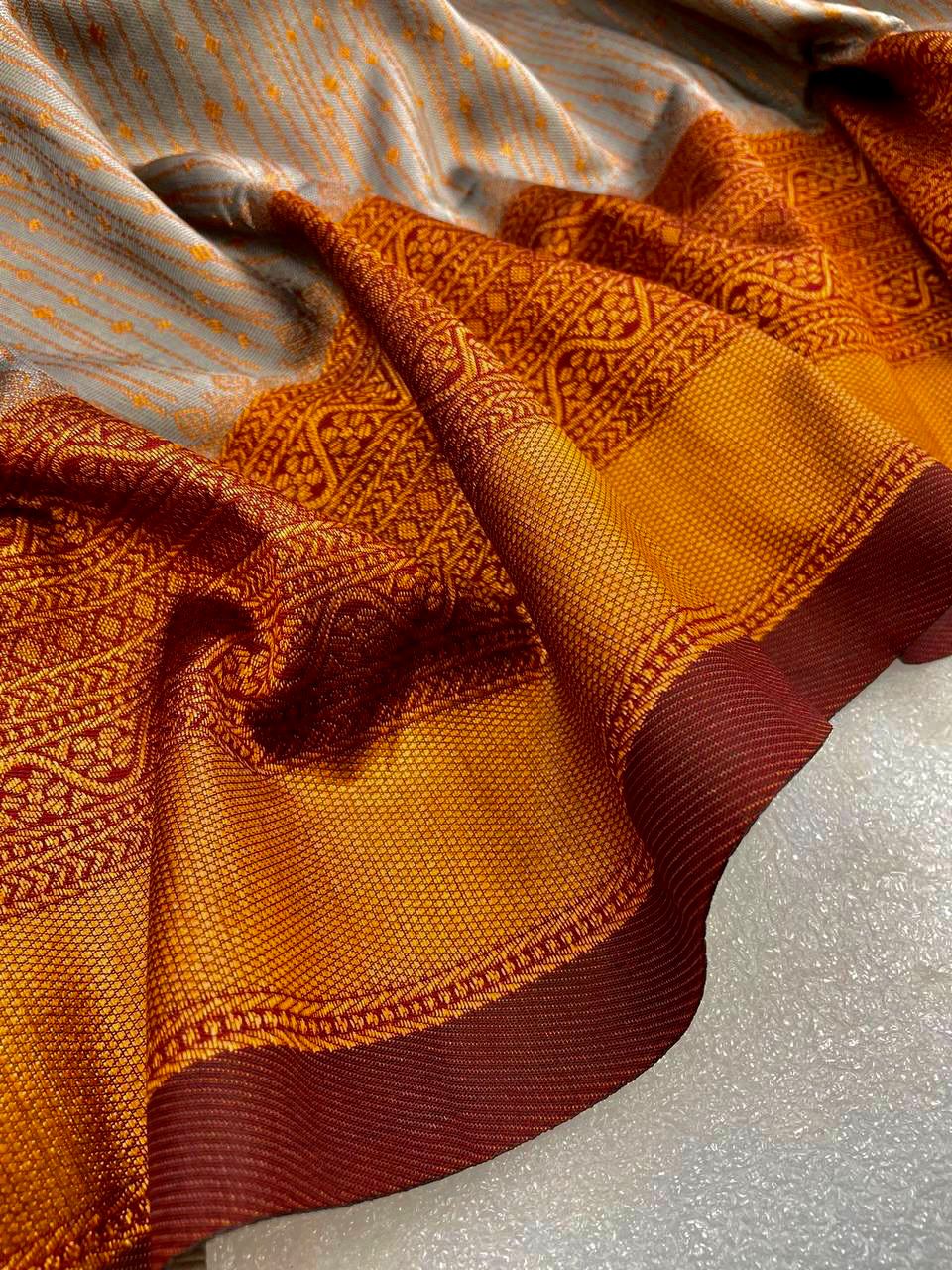 Liklee Gray Blooming Banarasi Silk Saree With Ethnic Blouse Piece