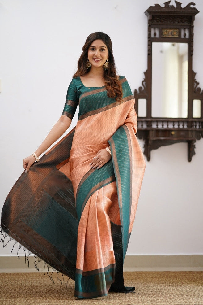 Liklee Orange Soft Banarasi Silk Saree with Unique Blouse Piece