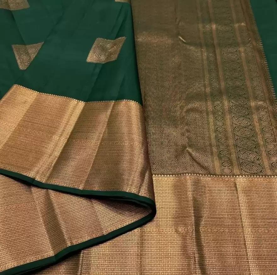 Liklee Green Lichi Silk Wedding Wear Banarasi Saree With Blouse