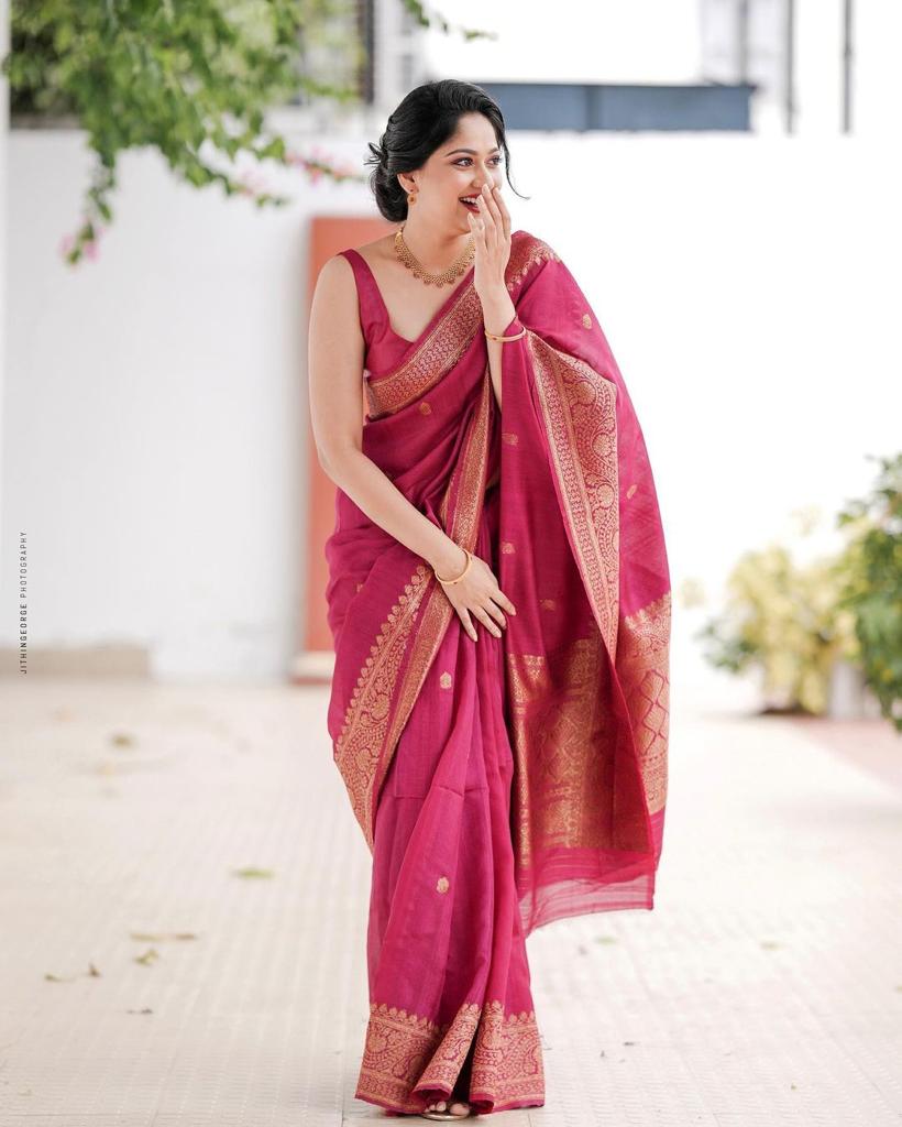 Liklee Amazing Pink Soft Banarasi Silk Saree with Unique Blouse Piece