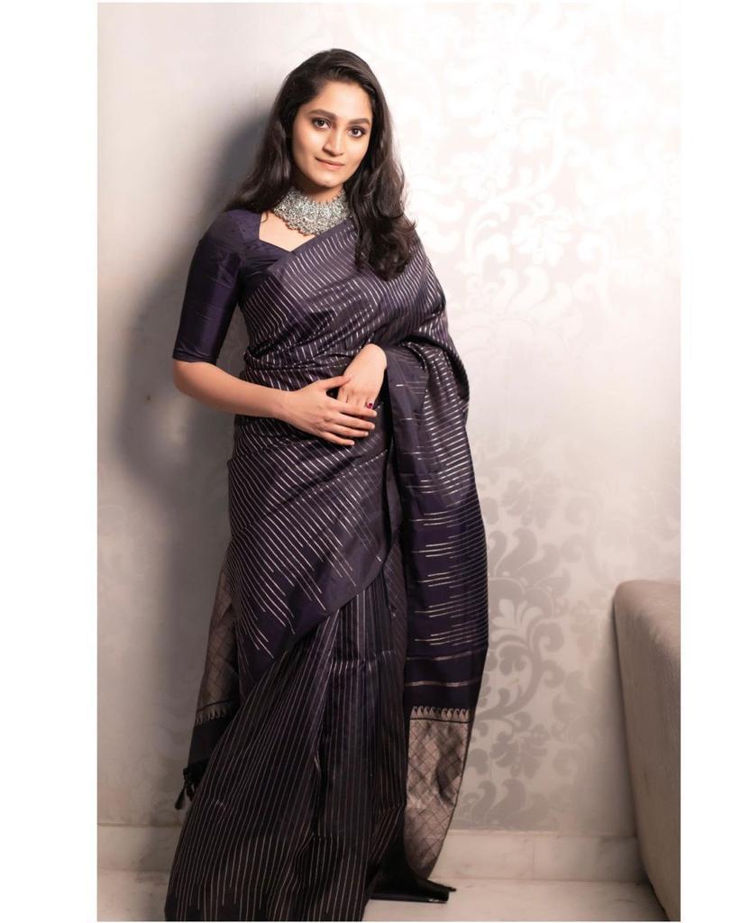 Liklee Black Soft Banarasi Silk Saree with Fancy Blouse Piece