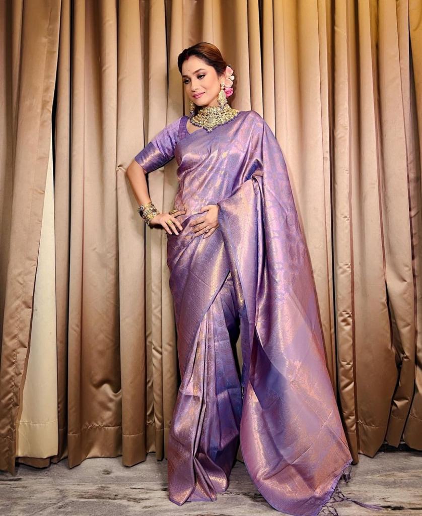 Liklee Purple Stylish Soft Silk Saree with Fancy Blouse Piece