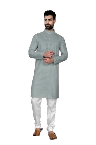 Gray Men's Cotton Stylish Kurta with Side Pocket