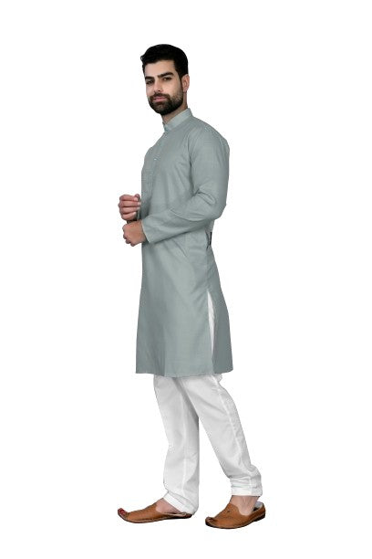 Gray Men's Cotton Stylish Kurta with Side Pocket