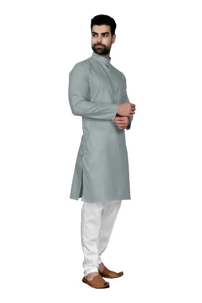 Gray Men's Cotton Stylish Kurta with Side Pocket