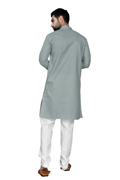 Gray Men's Cotton Stylish Kurta with Side Pocket