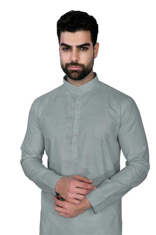 Gray Men's Cotton Stylish Kurta with Side Pocket