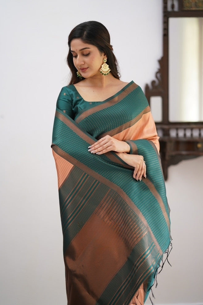 Liklee Orange Soft Banarasi Silk Saree with Unique Blouse Piece