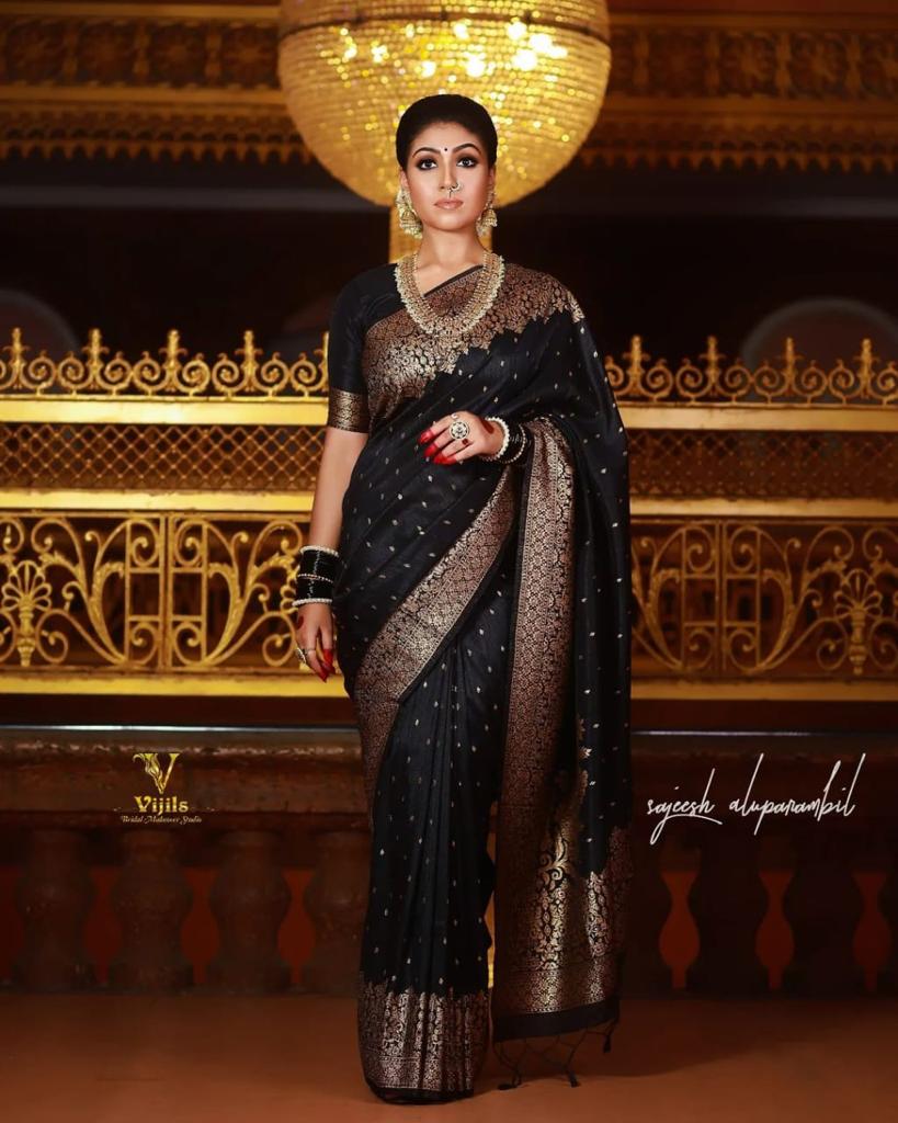 Liklee Black Handloom Weaving Silk Saree With Mesmeric Blue Blouse