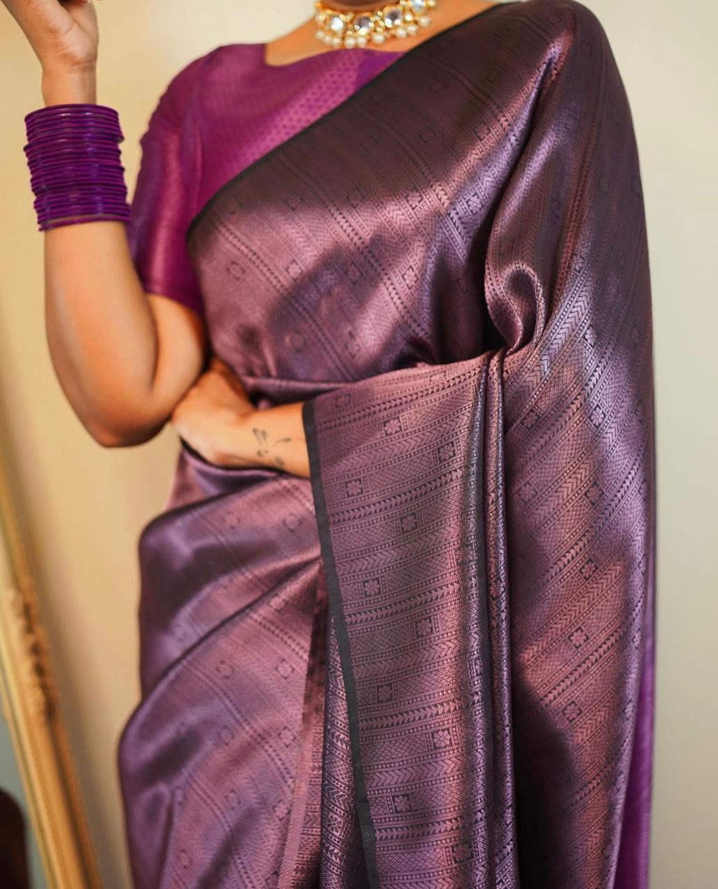 Liklee Purple Women's Banarasi Silver Zari Weaving Silk Saree