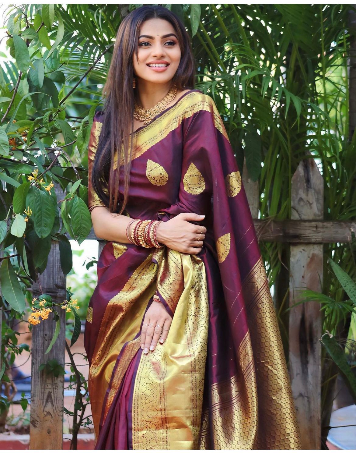 Liklee Wine Bewitching Soft Silk Saree with Classic Blouse Piece