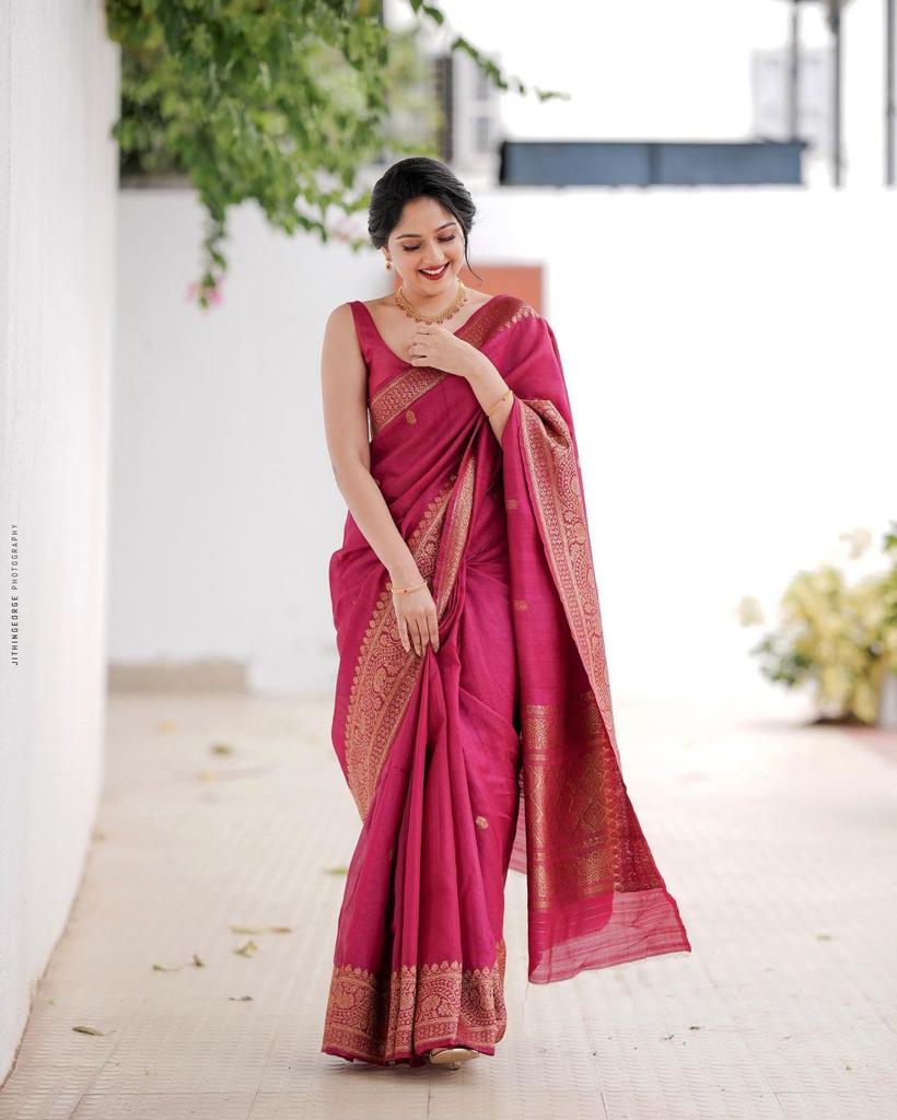 Liklee Amazing Pink Soft Banarasi Silk Saree with Unique Blouse Piece