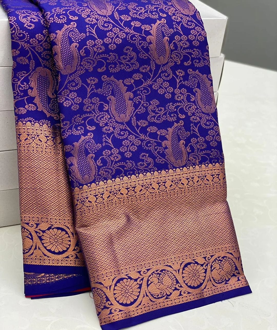 Liklee Blue Women's Woven Lichi Silk Saree With Blouse Piece