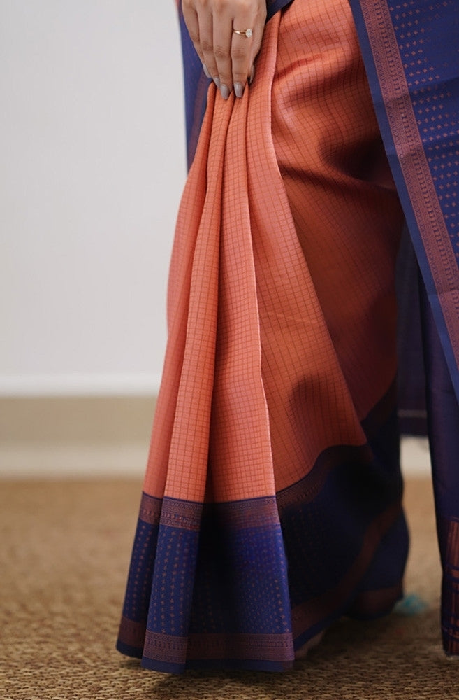 Liklee Orange Soft Banarasi Silk Saree with Unique Blouse Piece