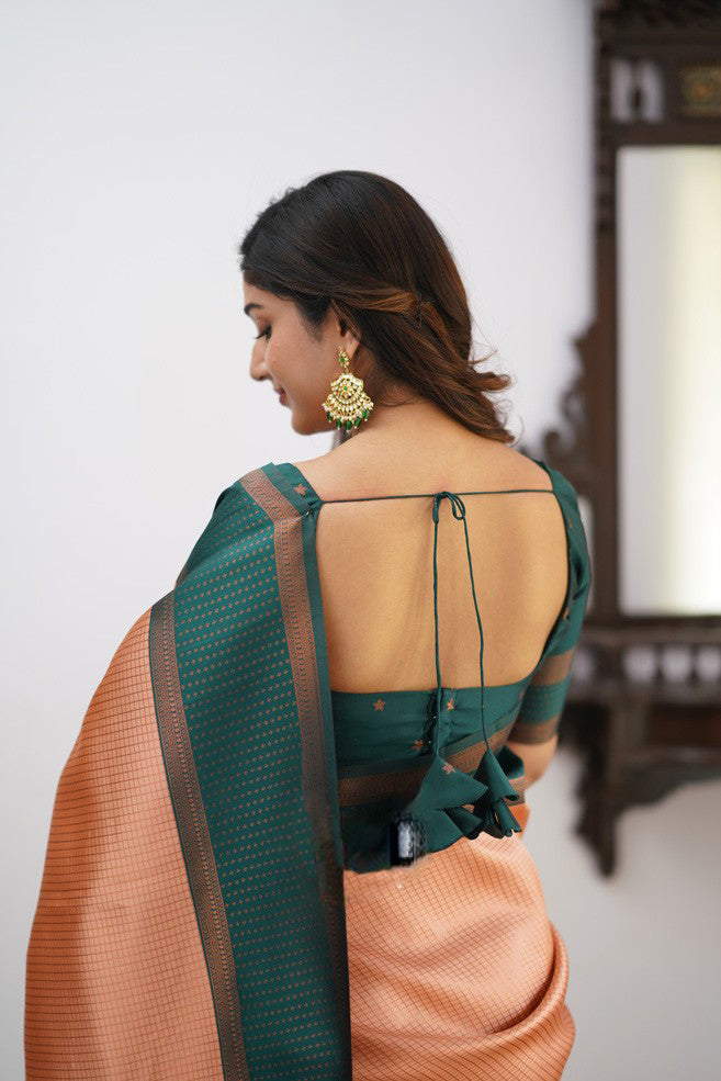 Liklee Orange Soft Banarasi Silk Saree with Unique Blouse Piece