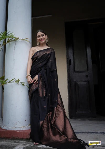 Liklee Black Bewitching Soft Silk Saree with Classic Blouse Piece