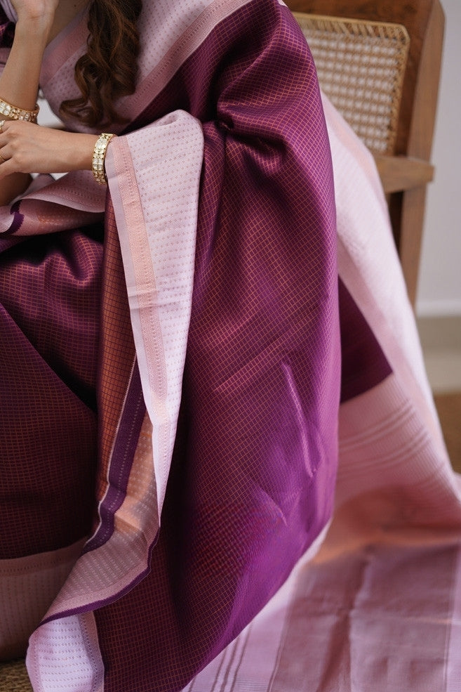 Liklee Wine Soft Banarasi Silk Saree with Unique Blouse Piece