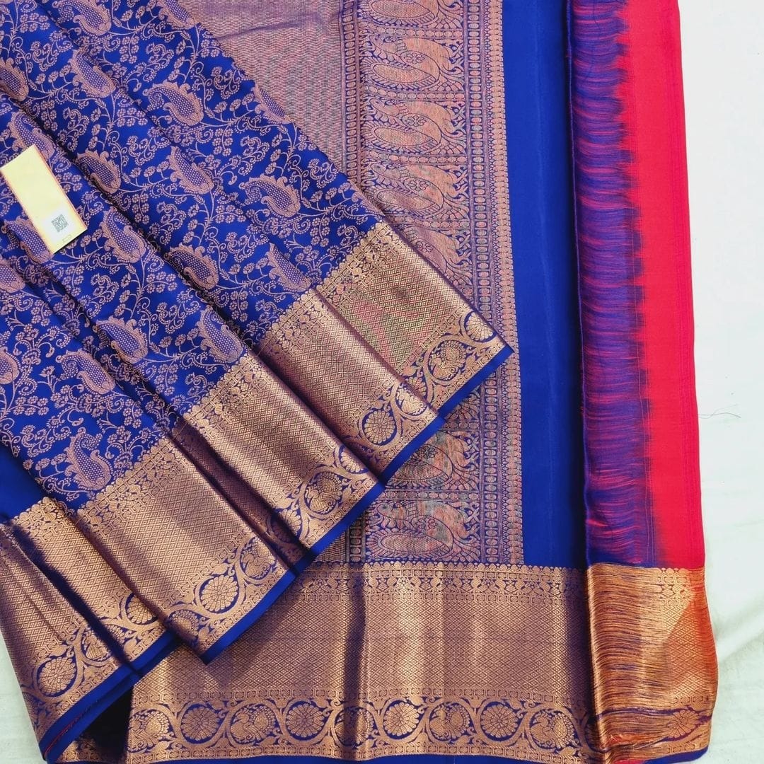 Liklee Blue Women's Woven Lichi Silk Saree With Blouse Piece