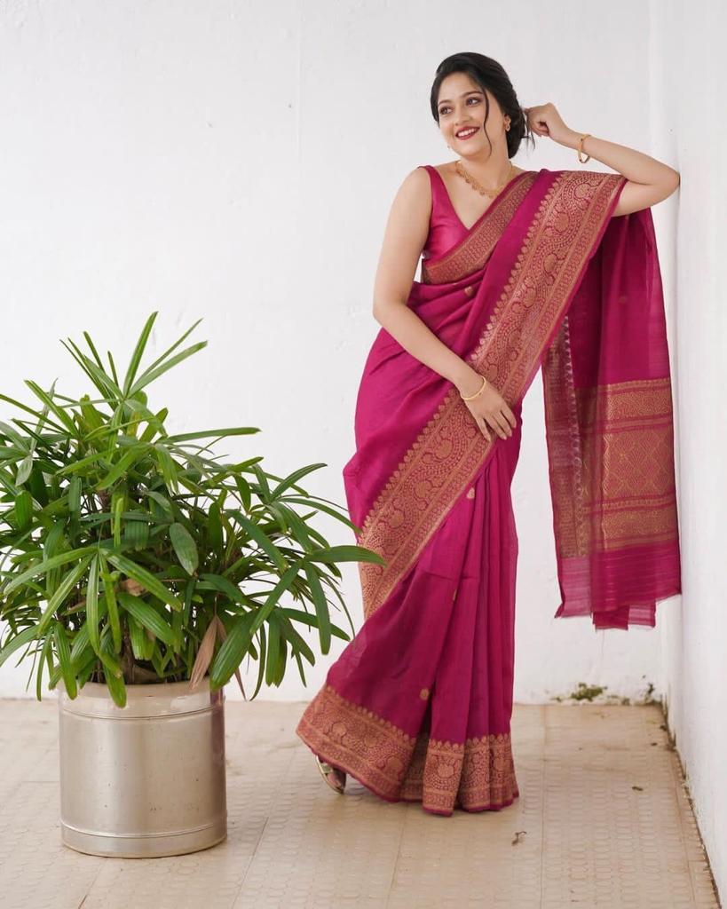 Liklee Amazing Pink Soft Banarasi Silk Saree with Unique Blouse Piece