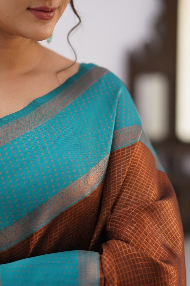 Liklee Brown Soft Banarasi Silk Saree with Unique Blouse Piece