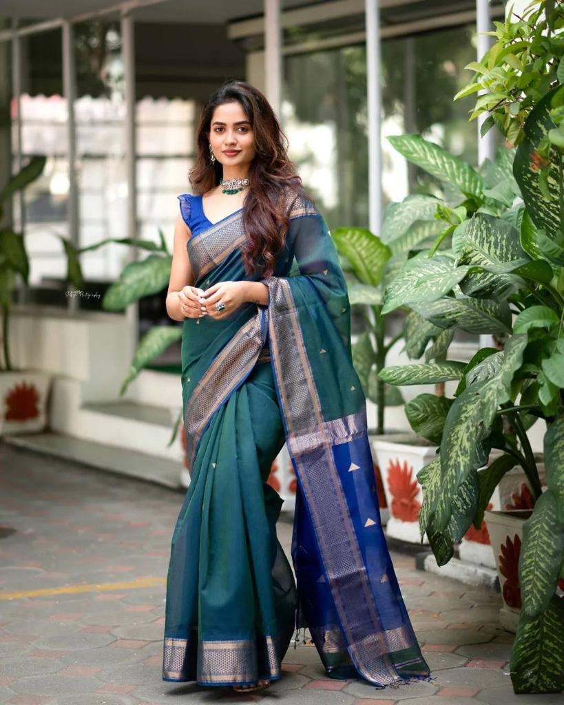 Liklee Rama Women's Pure Katan Silk Banarasi Kadiyal Handloom Saree