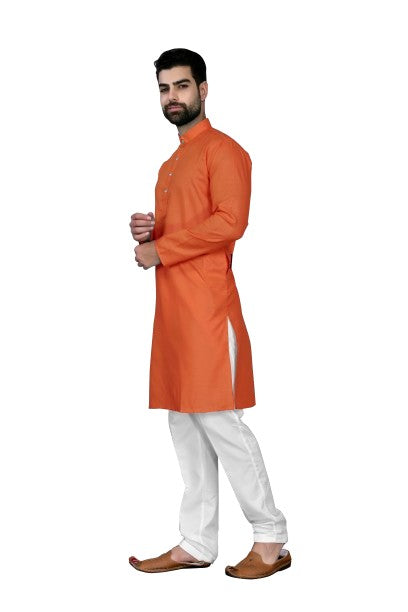 Mustard Men's Cotton Stylish Kurta with Side Pocket