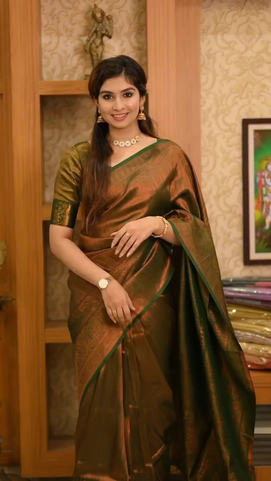 Liklee Magnetic Brown Soft Silk Saree With Seraglio Blouse Piece