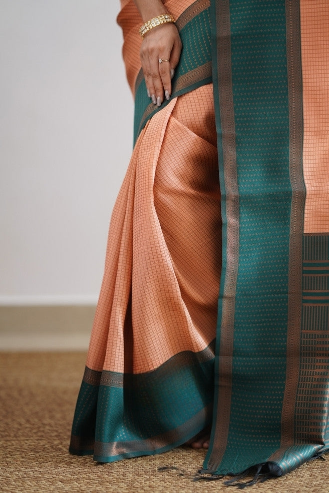 Liklee Orange Soft Banarasi Silk Saree with Unique Blouse Piece