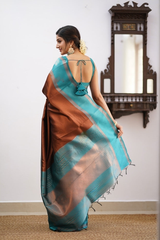 Liklee Brown Soft Banarasi Silk Saree with Unique Blouse Piece