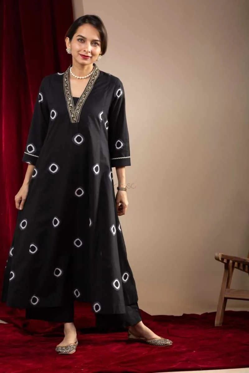 Women Georgette Embroidered Work Stitched Black Kurta Set With Georgette Black Dupatta