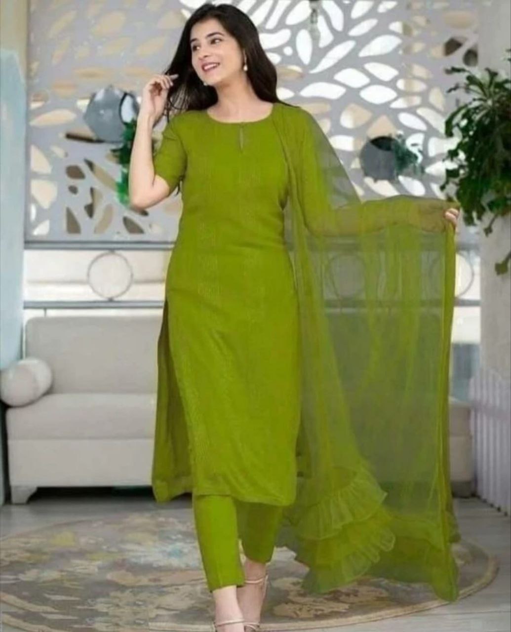 Women Georgette Sequence Work Stitched Light Green Kurta Set With Georgette Light Green Dupatta