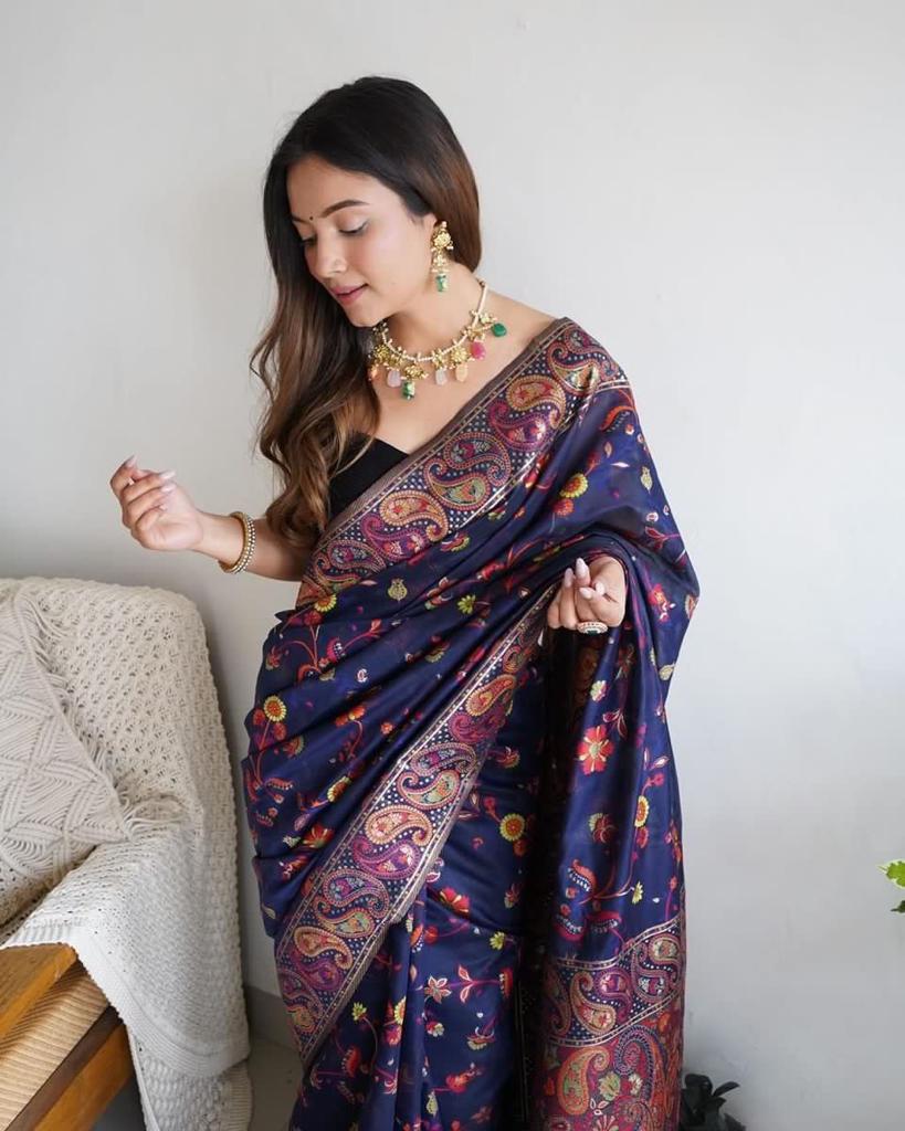 Liklee Blue Amazing Soft Banarasi Silk Saree with Unique Blouse Piece