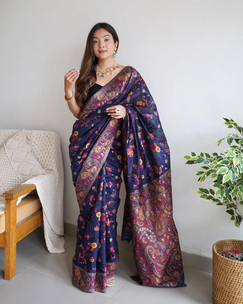 Liklee Blue Amazing Soft Banarasi Silk Saree with Unique Blouse Piece