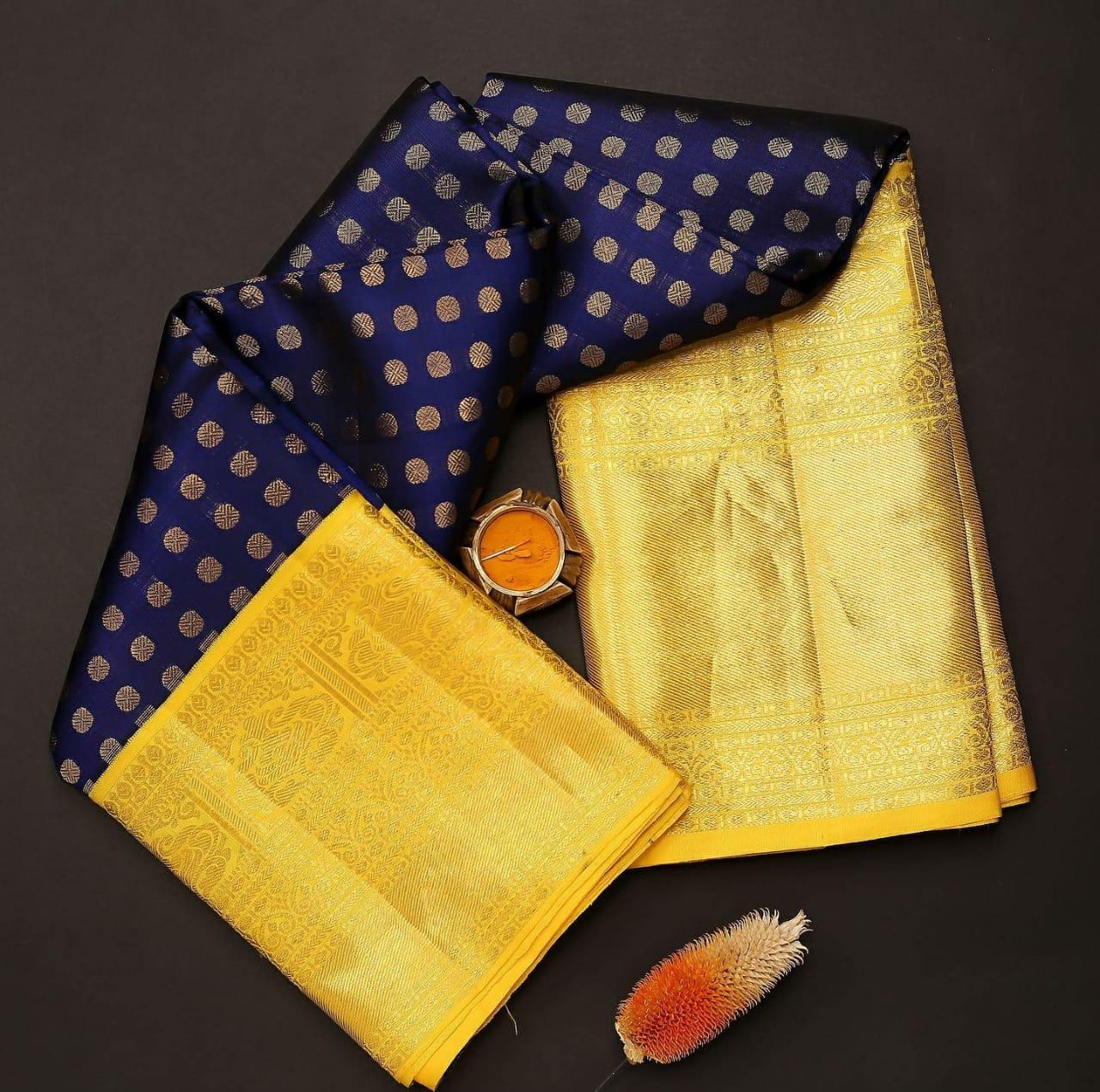 Blue Luxurious Banarasi Weaves iconic collections Silk Saree