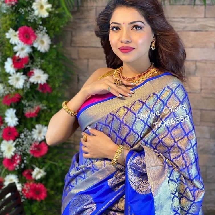 Liklee Partywaer Blue Soft Silk Saree With Pretty Blouse Piece