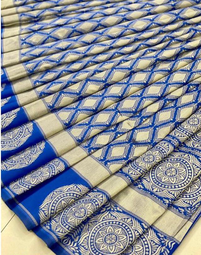 Liklee Partywaer Blue Soft Silk Saree With Pretty Blouse Piece