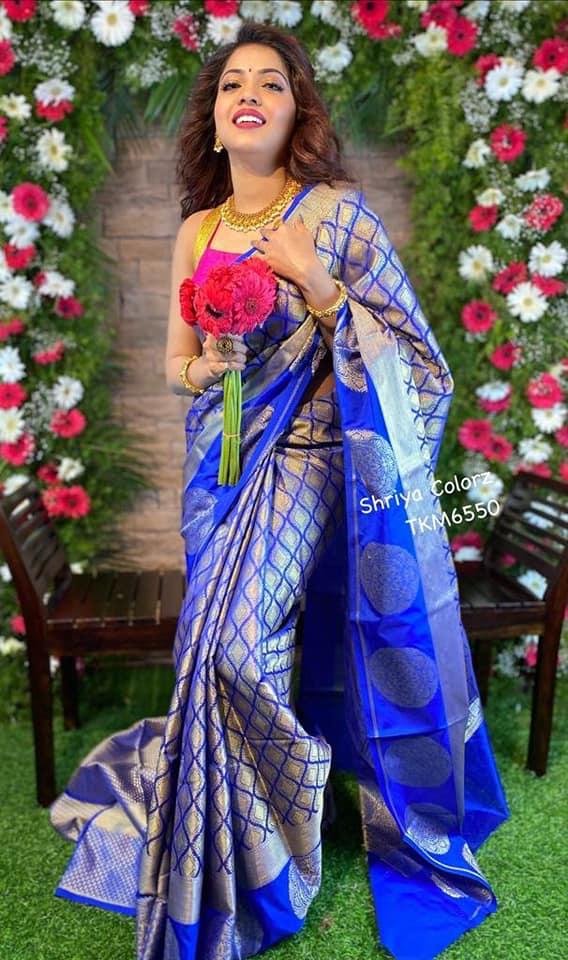 Liklee Partywaer Blue Soft Silk Saree With Pretty Blouse Piece