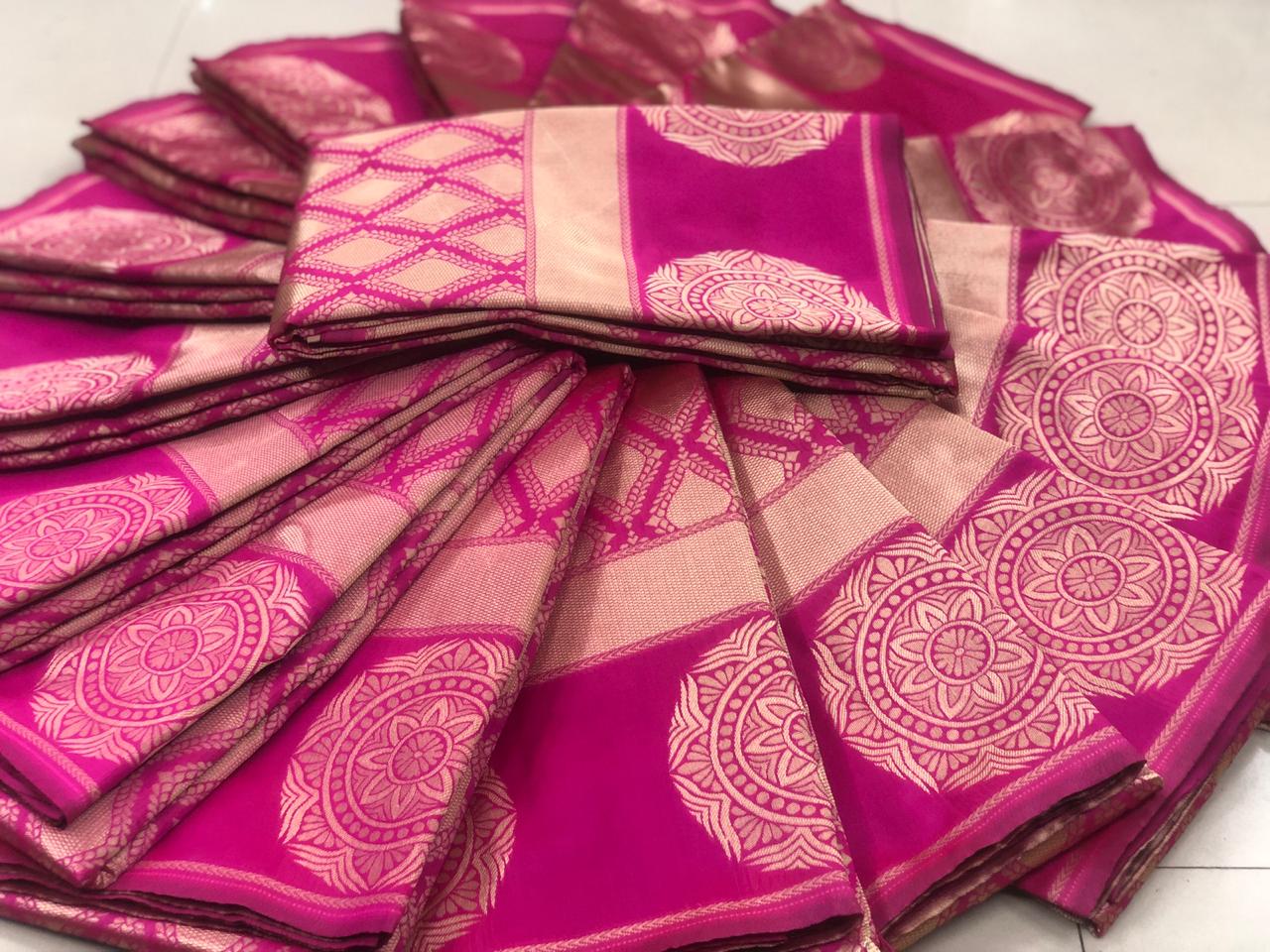 Liklee Partywaer Pink Soft Silk Saree With Pretty Blouse Piece