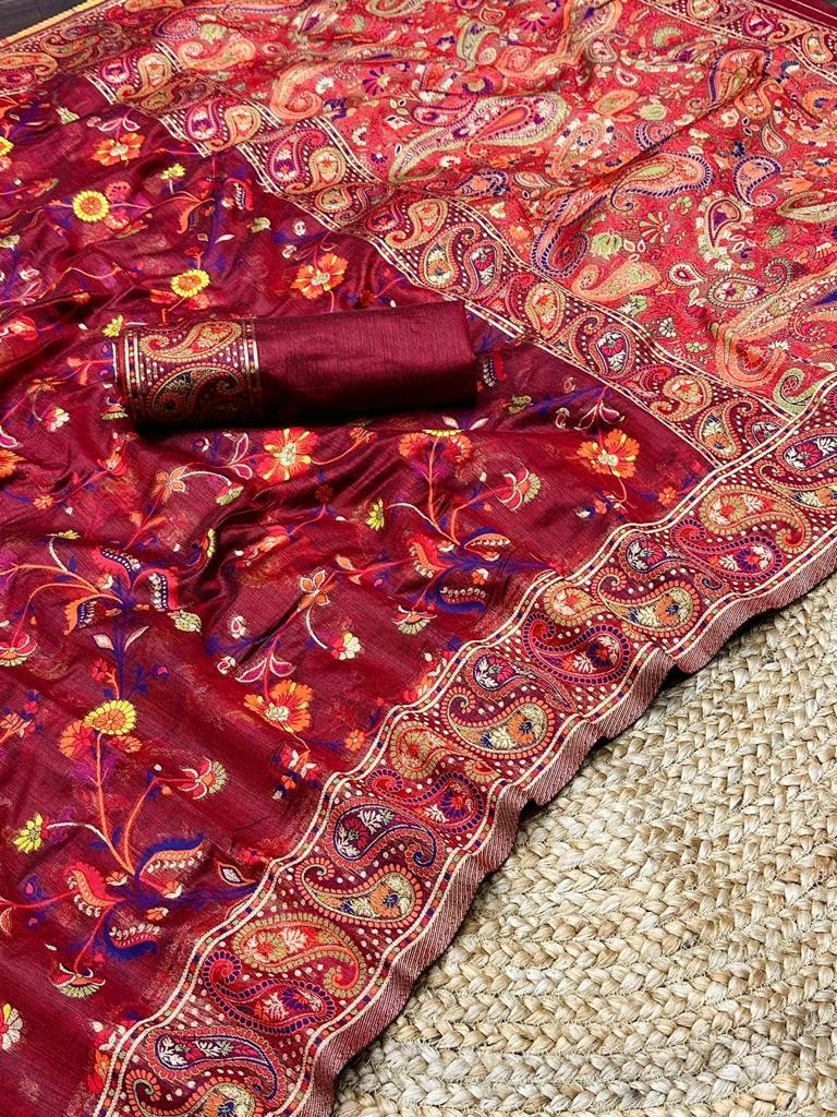 Liklee Maroon Amazing Soft Banarasi Silk Saree with Unique Blouse Piece