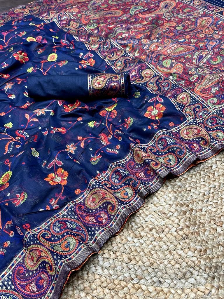 Liklee Blue Amazing Soft Banarasi Silk Saree with Unique Blouse Piece