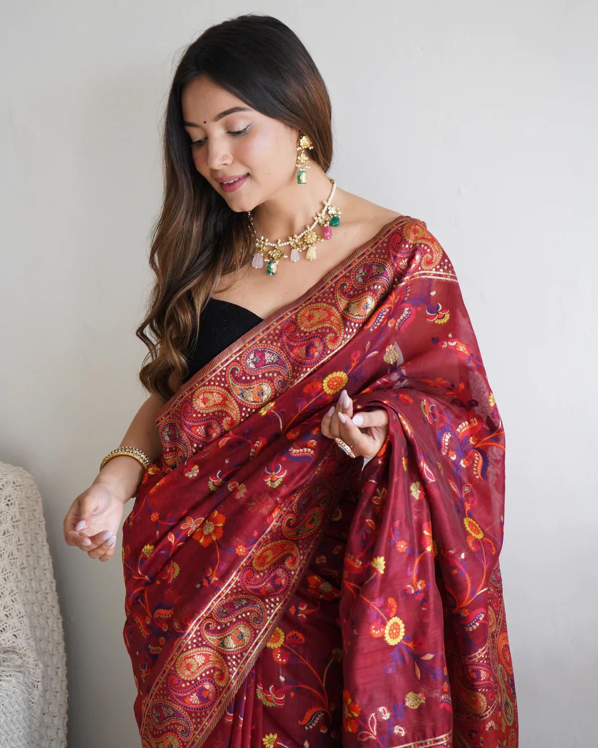 Liklee Maroon Amazing Soft Banarasi Silk Saree with Unique Blouse Piece