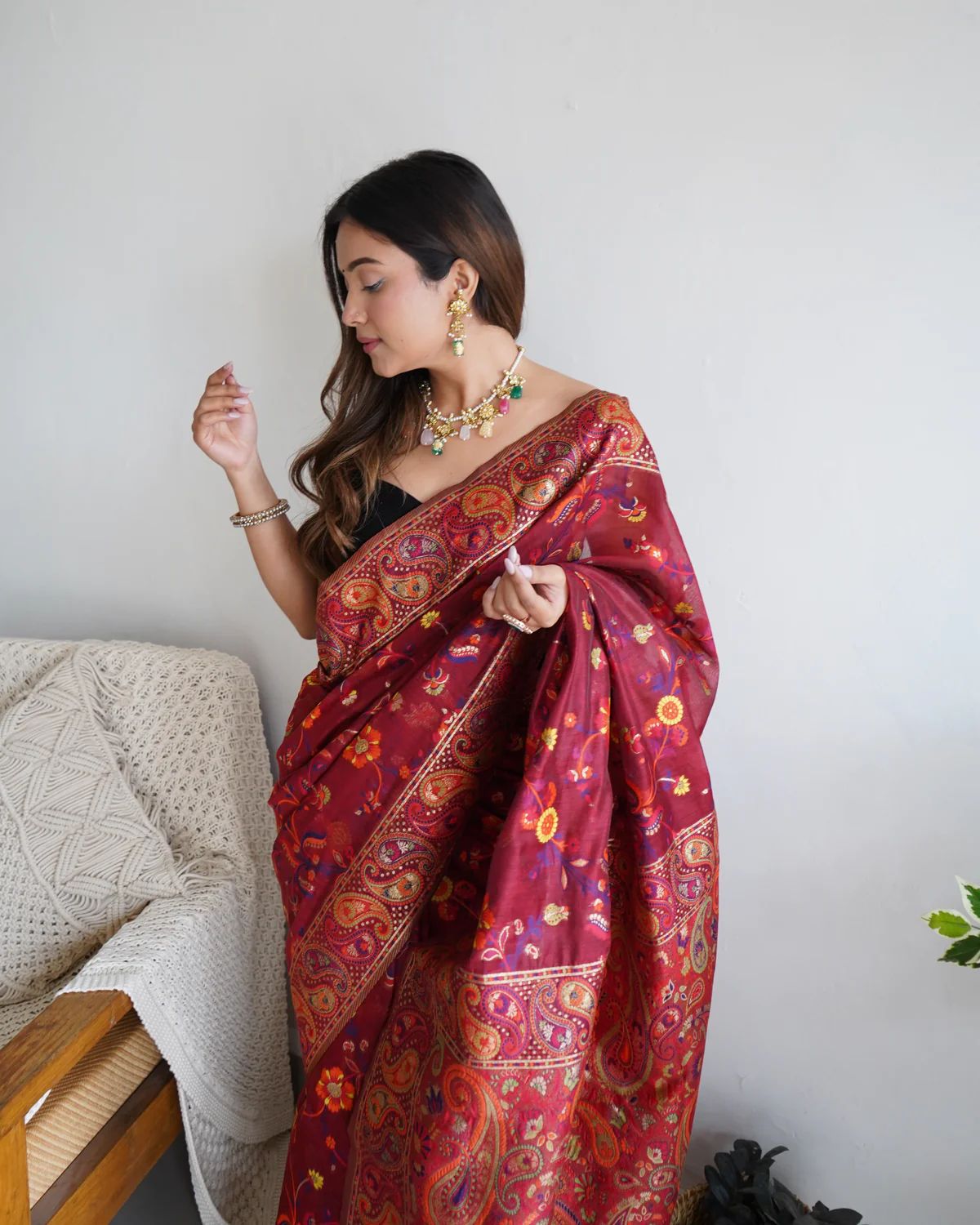 Liklee Maroon Amazing Soft Banarasi Silk Saree with Unique Blouse Piece