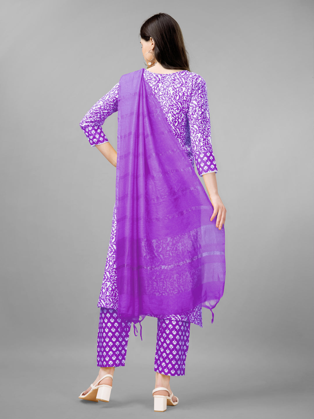 Women Rayon Embroidery Work Stitched Purple Kurti Set With Silk Blend Multicolor Dupatta