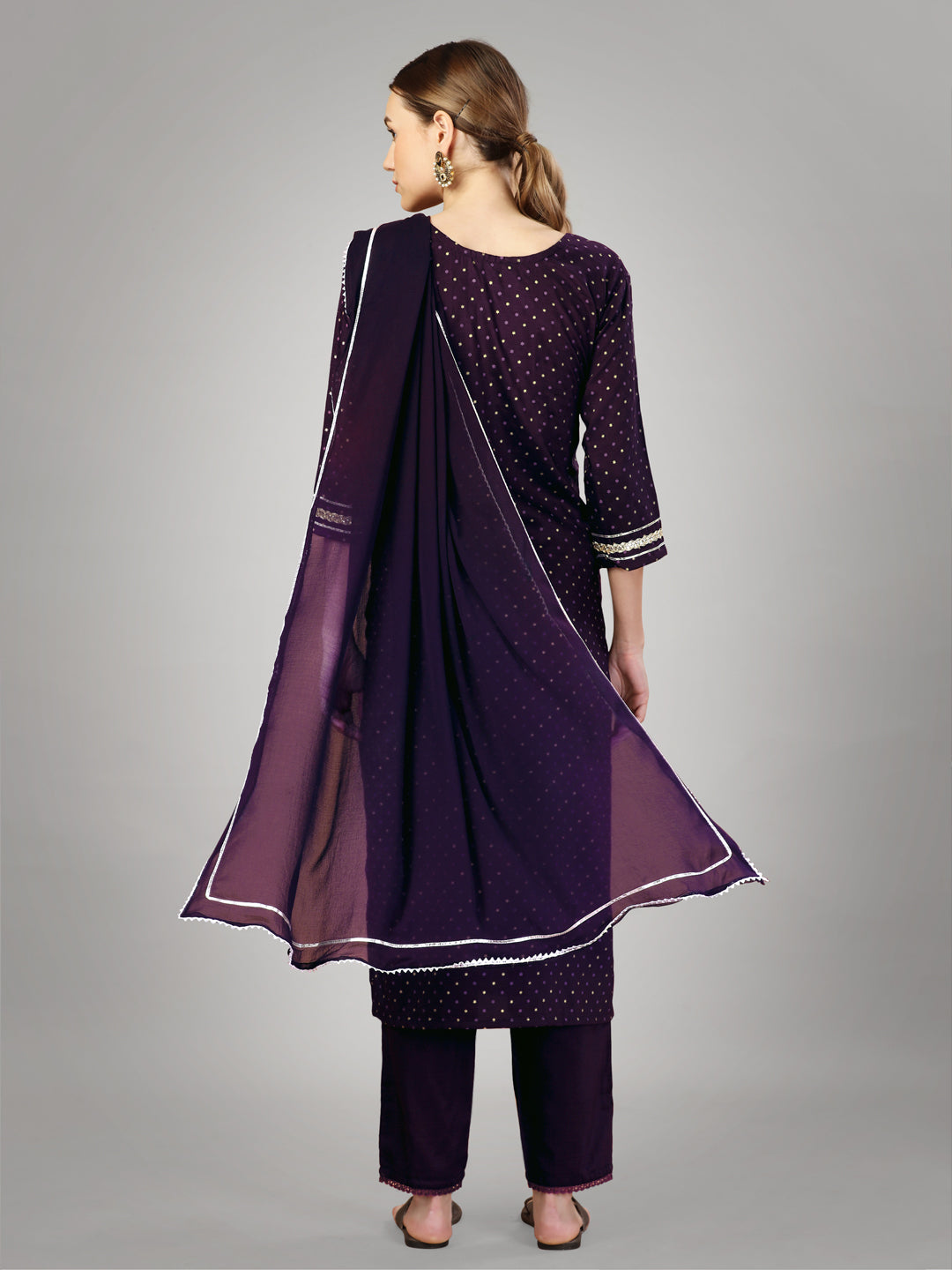 Women Silk Blend Embroidery Work Stitched Purple Kurti Set With Silk Blend Multicolor Dupatta