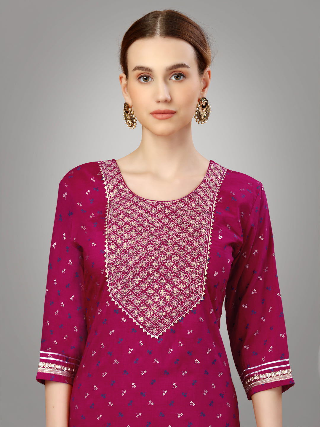 Women Silk Blend Embroidery Work Stitched Pink Kurti Set With Silk Blend Multicolor Dupatta